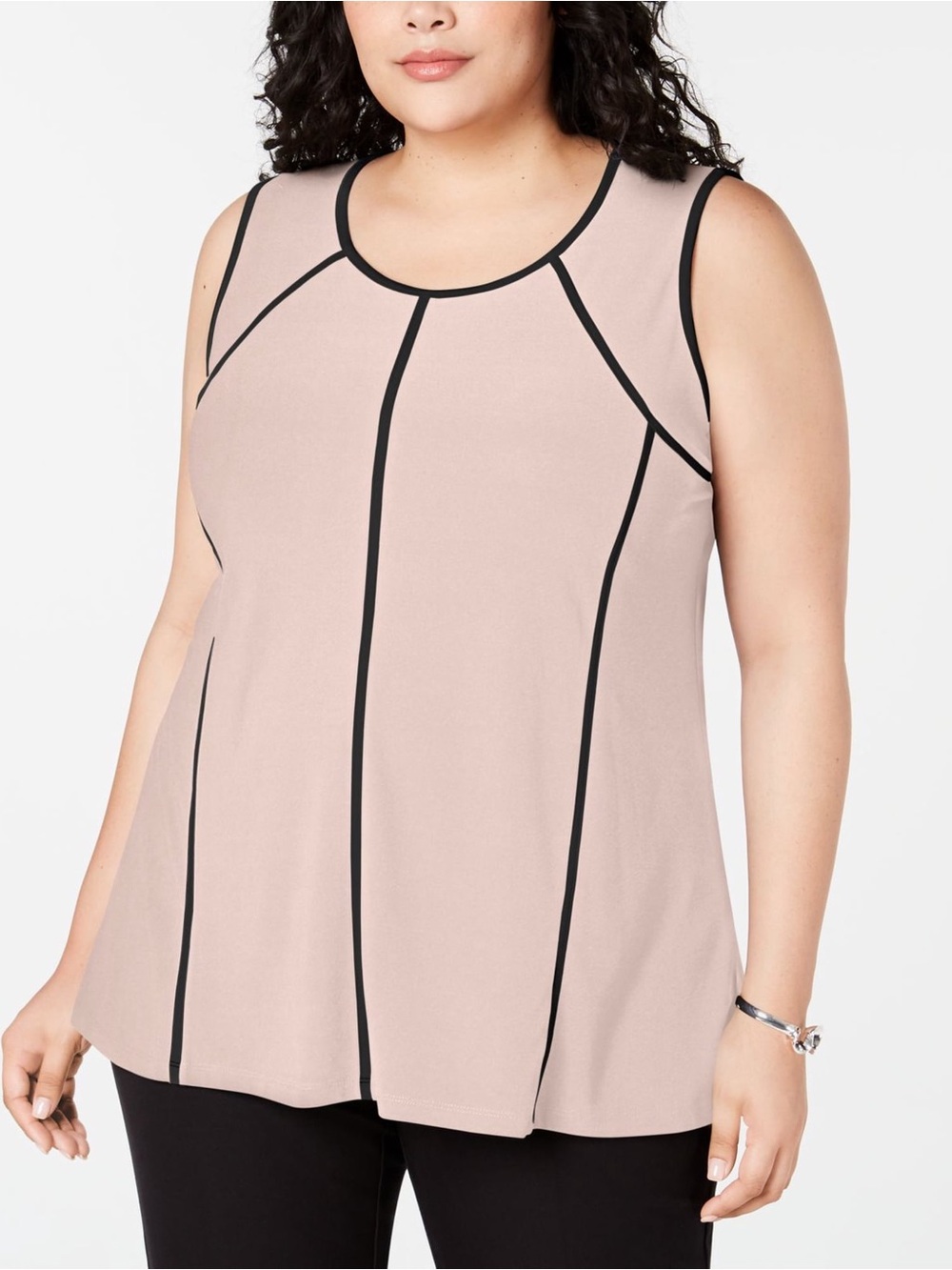 Alfani Blush Tank with Black Piped Seams